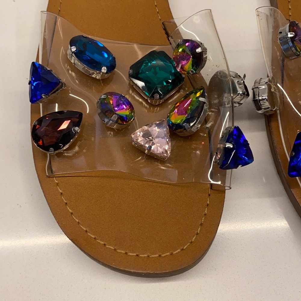 Aqua Trinket Embellished Slide Sandals - Picture 3 of 8
